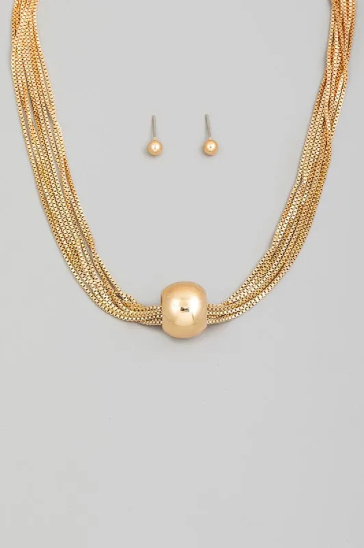 Shannon Layered Box Chains And Bead Pendant Necklace sold by Chic Couture