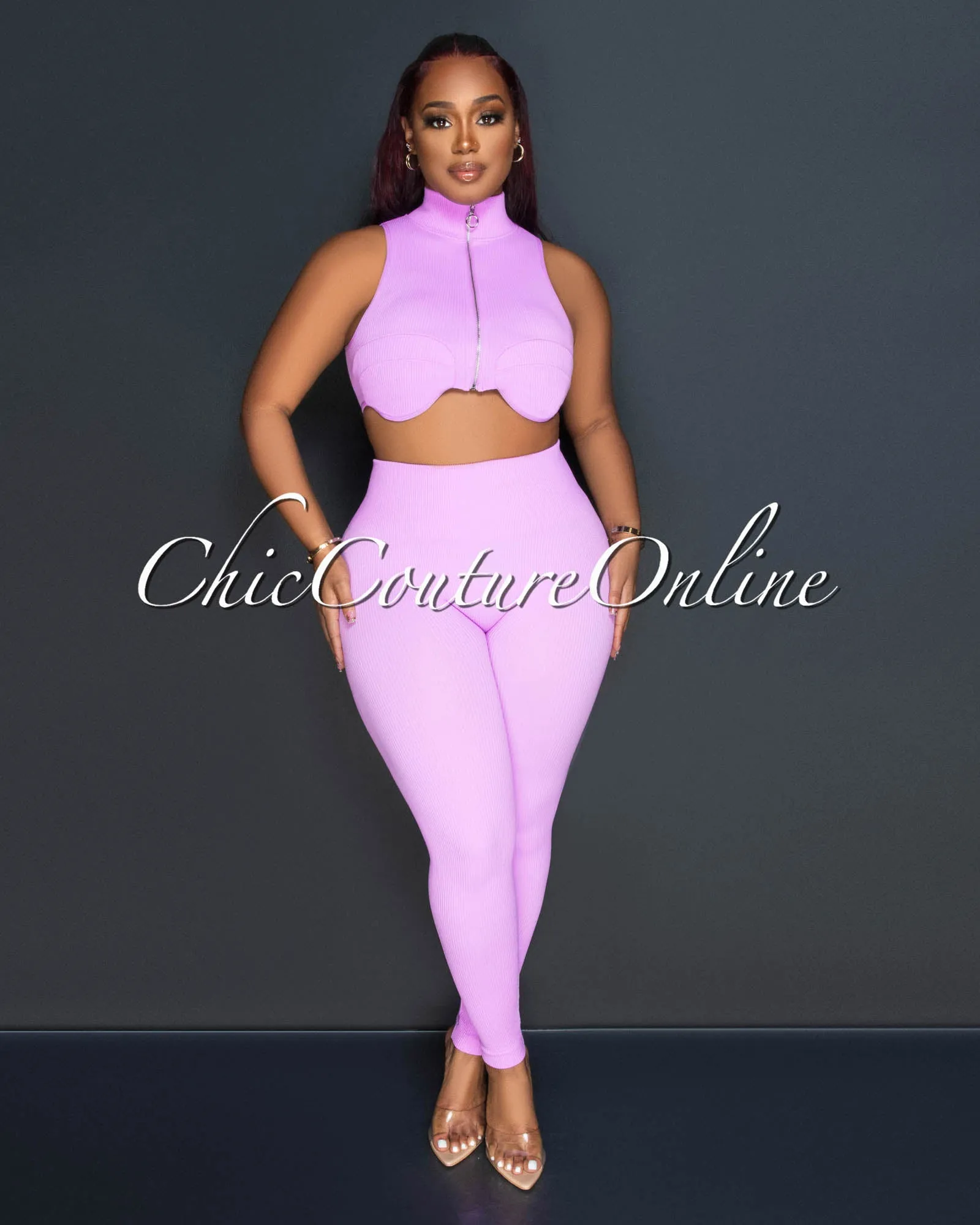 *Kristy Lilac Ribbed Crop Top & Leggings Sculpting Set sold by Chic Couture product image thumbnail 2