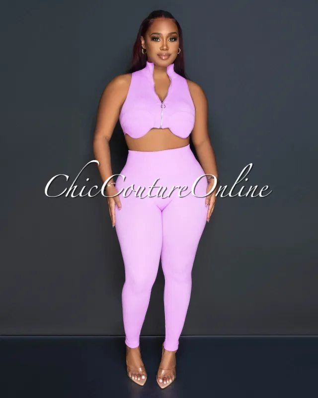 *Kristy Lilac Ribbed Crop Top & Leggings Sculpting Set sold by Chic Couture