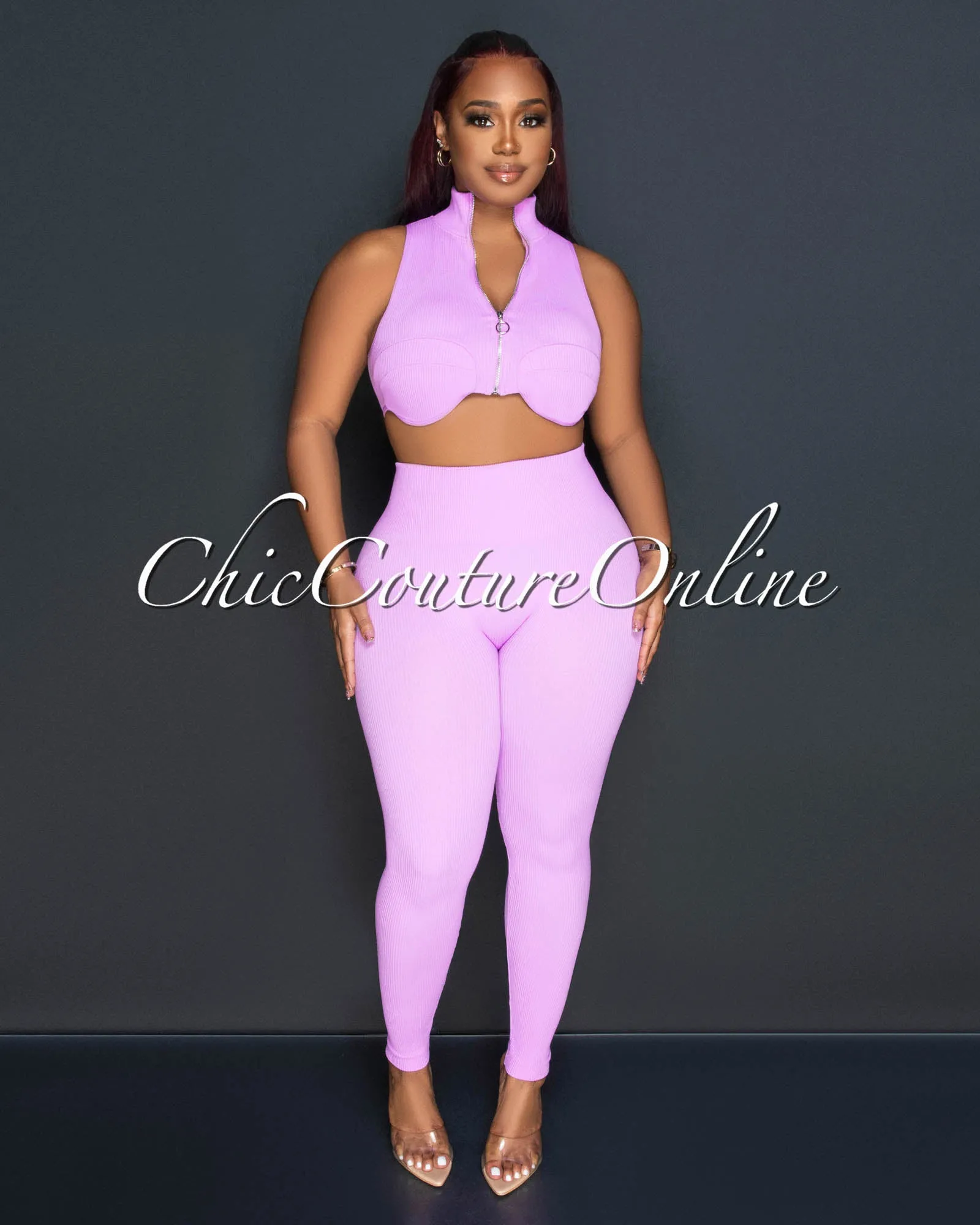 *Kristy Lilac Ribbed Crop Top & Leggings Sculpting Set sold by Chic Couture