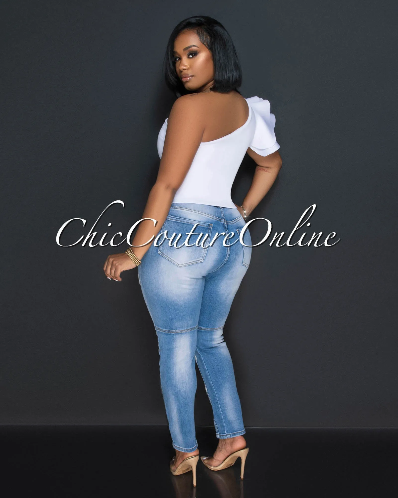 *Jhonnie Light Denim White Flowers Accent Jeans sold by Chic Couture product image thumbnail 3