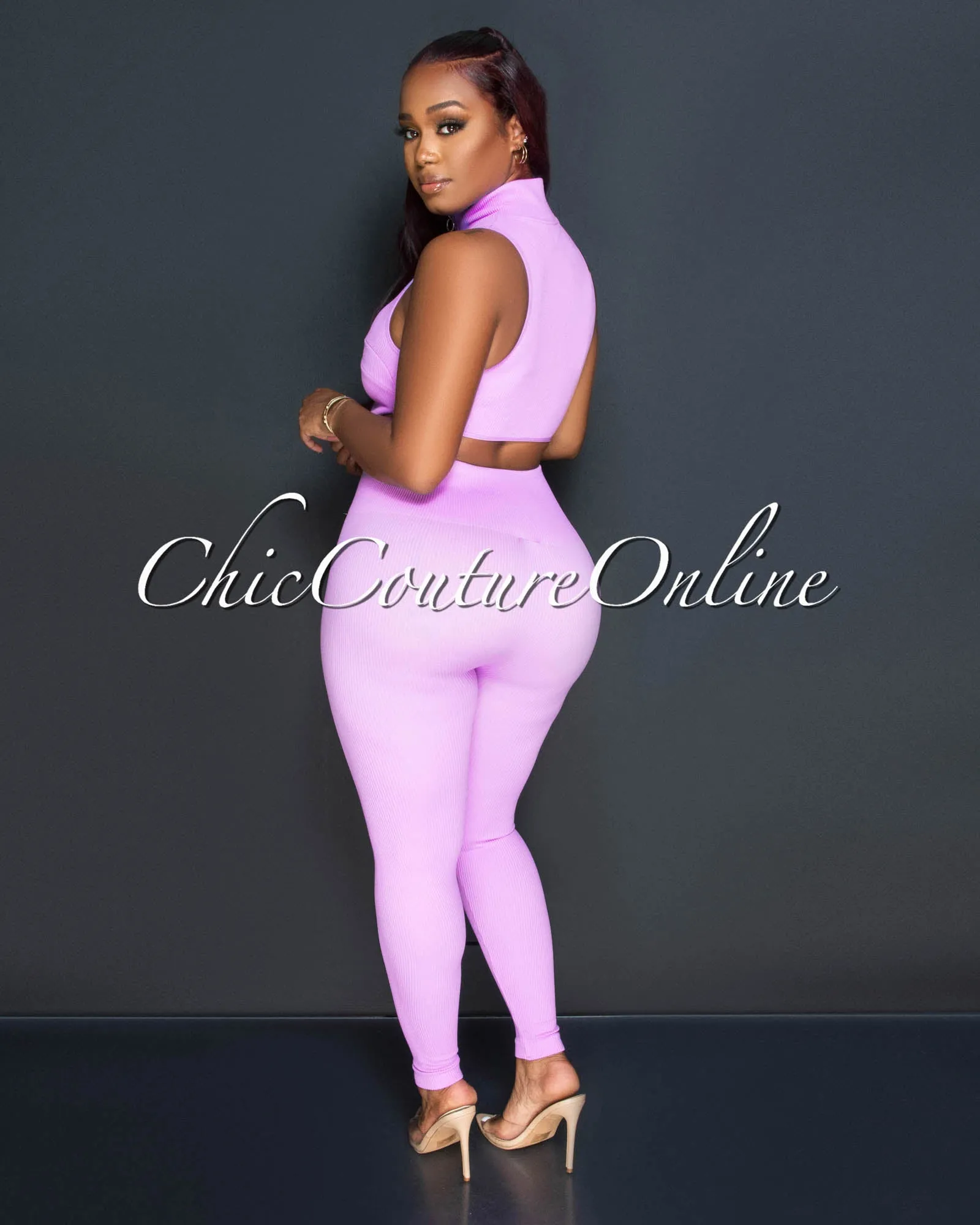 *Kristy Lilac Ribbed Crop Top & Leggings Sculpting Set sold by Chic Couture product image thumbnail 3