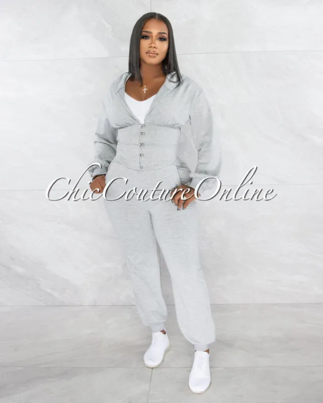 Eward Grey Corset Sweater & Joggers Two Piece Set sold by chic