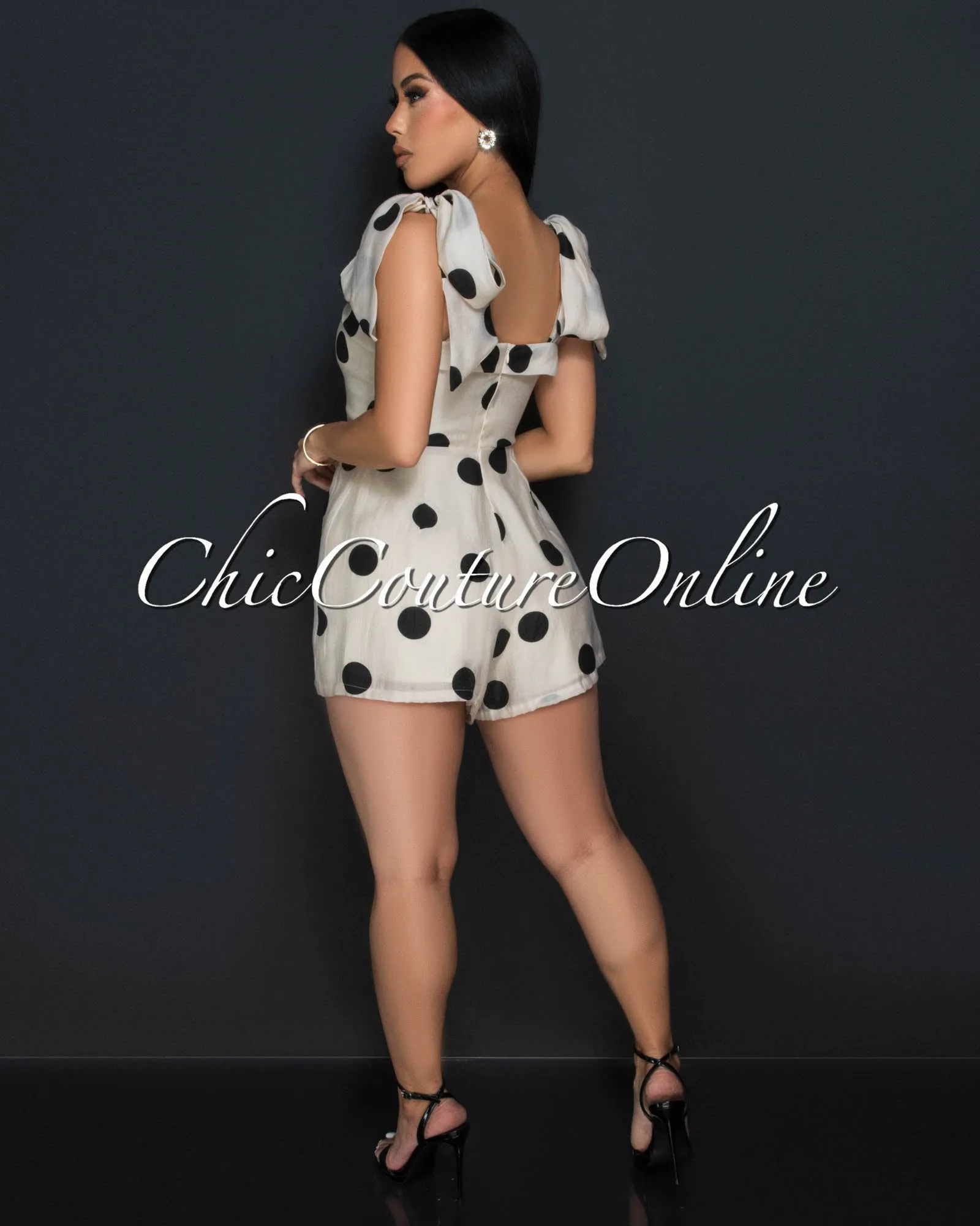 *Lyra Black Beige Polka Dot Romper sold by Chic Couture product image thumbnail 2