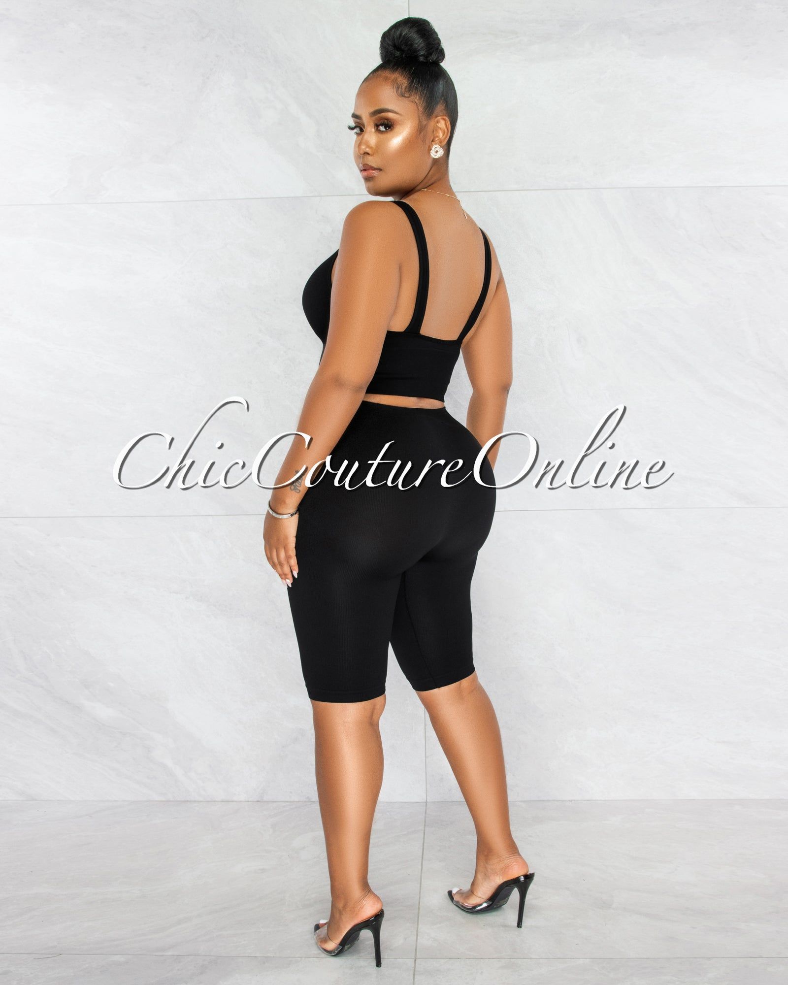 Jaiden Black Ribbed Crop Top & Bike Shorts Set sold by chic product image thumbnail 3