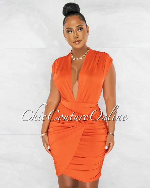 Ovida Orange Draped Bodysuit & Overlay Skirt Set sold by chic