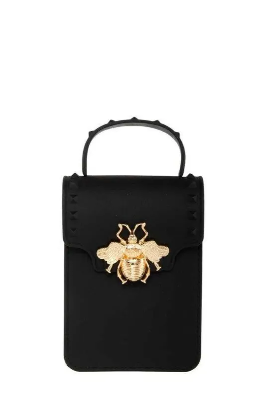 Stephany Black Gold Bee Decorated Rectangular Jelly Bag sold by chic
