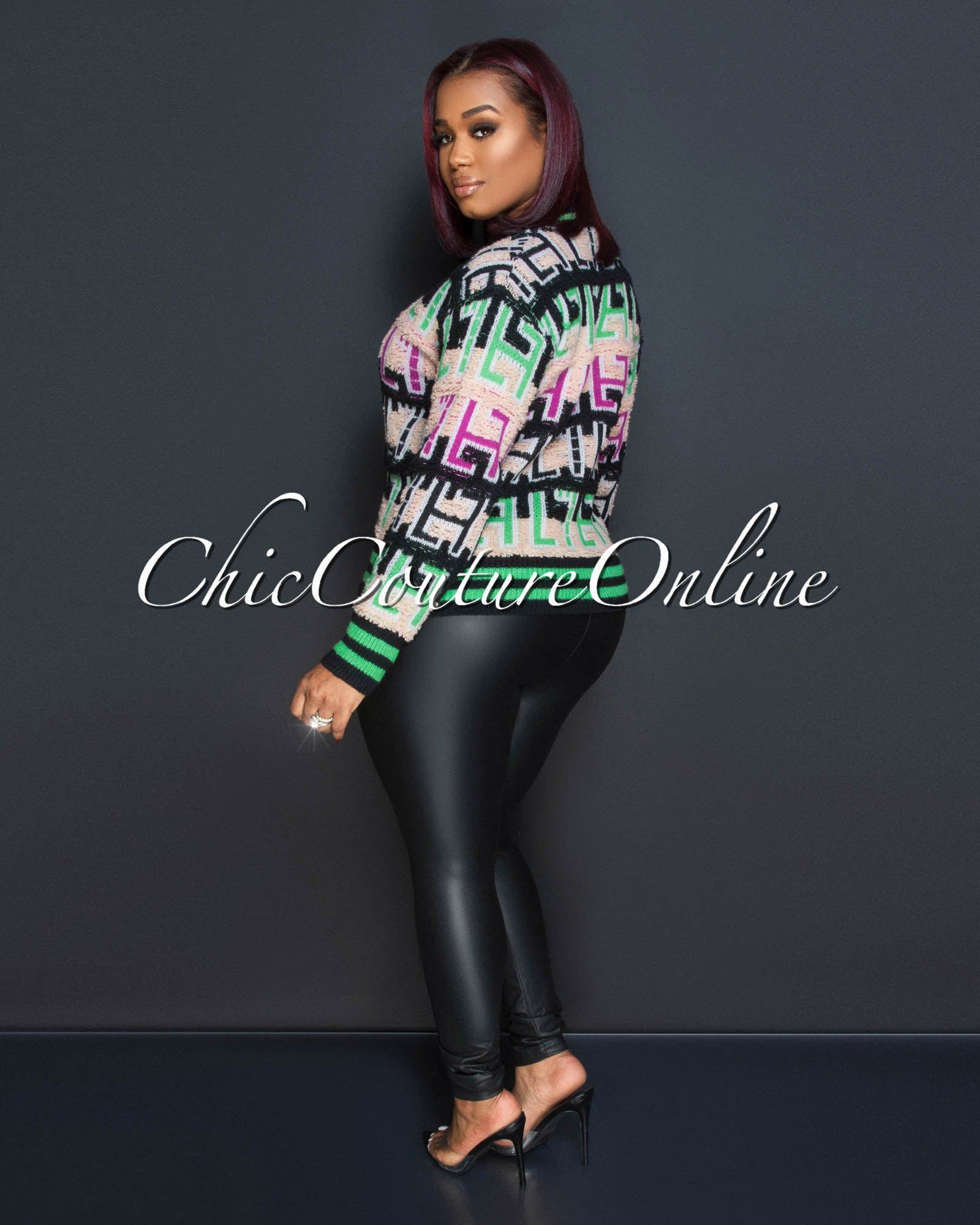 Amari Black Multi-Color Print Knit Sweater sold by Chic Couture product image thumbnail 4