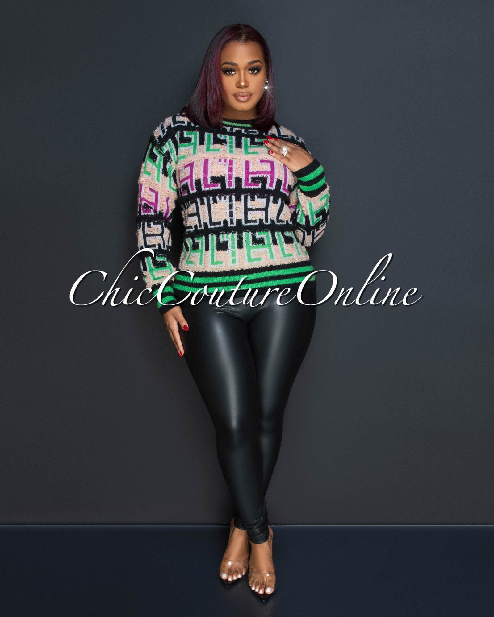 Amari Black Multi-Color Print Knit Sweater sold by Chic Couture product image thumbnail 2