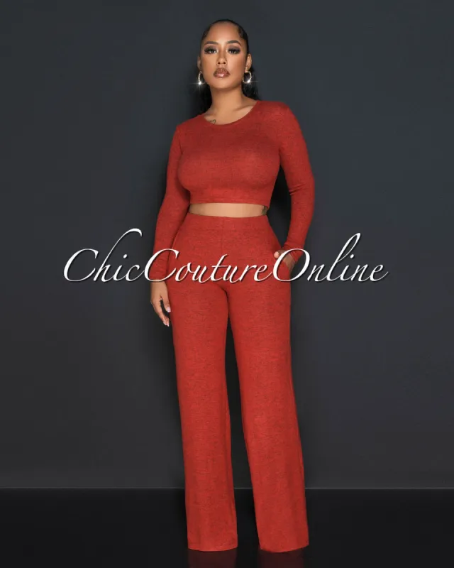 Anisa Rust Crop Top & Wide Leg Pants Set sold by Chic Couture