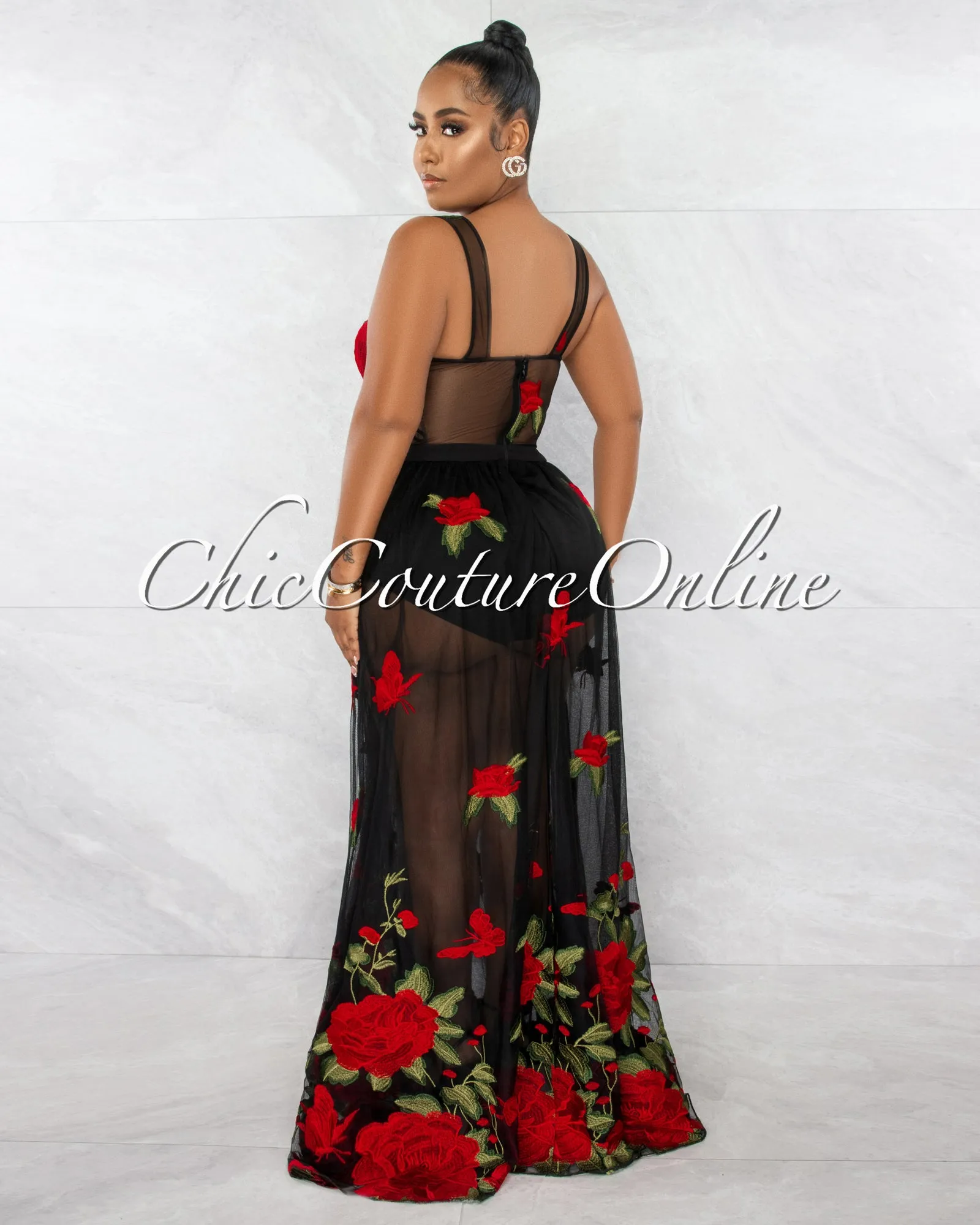 ドレス【Betsey Johnson】Rosie Sheer Maxi Dress Black Red BETSEY JOHNSON Dress Betsey Johnson Off To (ROSIE SHEER MAXI
