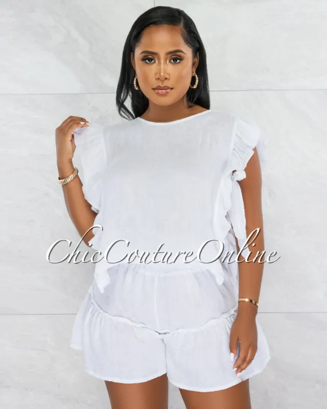 *Marissa Off-White Ruffle Tie Top & Ruffle Shorts LINEN Set sold by Chic Couture