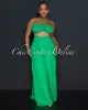 Lula Green Halter Smocked Crop Top & Linen Wide Pants Set sold by Chic Couture