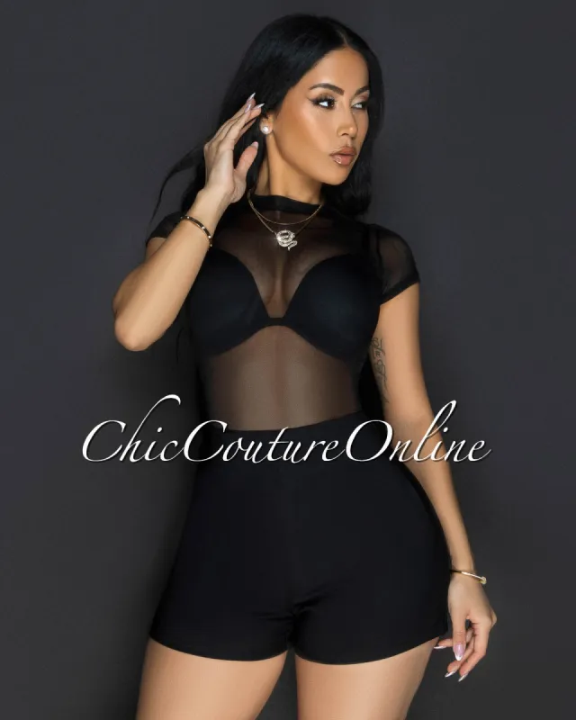 *Kaylin Black Sheer Mesh Bodysuit sold by Chic Couture