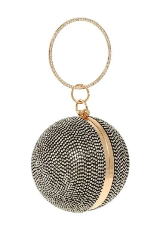 Disco Black Round Rhinestone Clutch Bag sold by Chic Couture