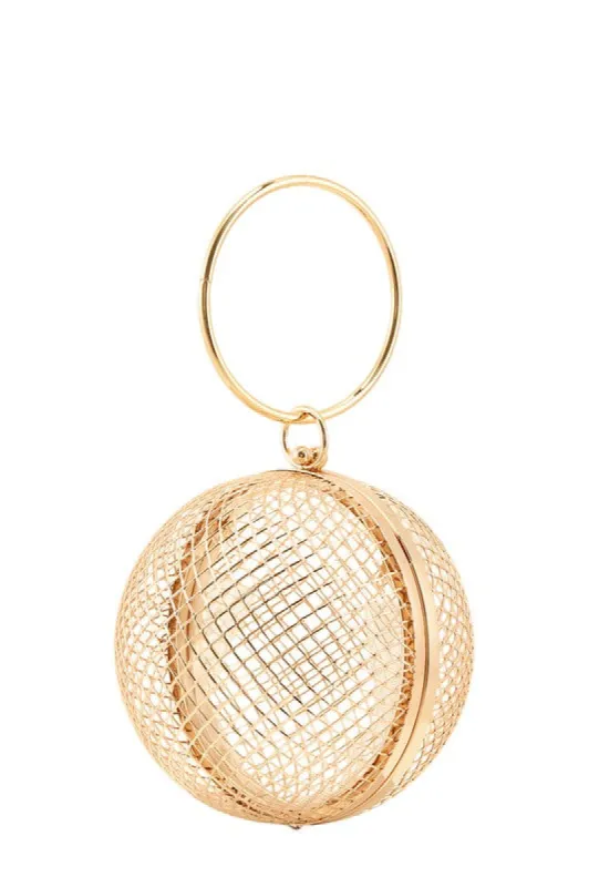 Disco Gold Mesh Round Rhinestone Clutch Bag sold by Chic Couture