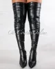 *Vikki Black Faux Leather Gold Link High Boots sold by Chic Couture