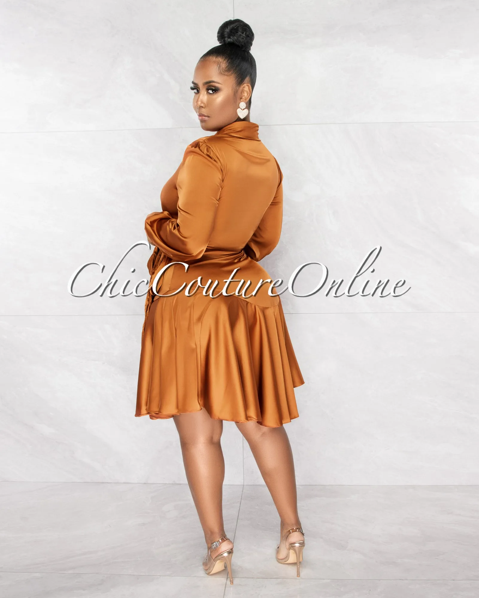 *Eloyda Camel Wrap High Low Ruffle Dress sold by Chic Couture product image thumbnail 3