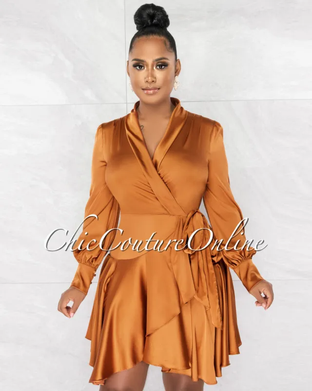 *Eloyda Camel Wrap High Low Ruffle Dress sold by Chic Couture