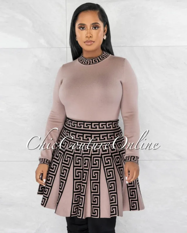 *Clarice Mauve Black Knit Two Piece Skirt Set sold by chic
