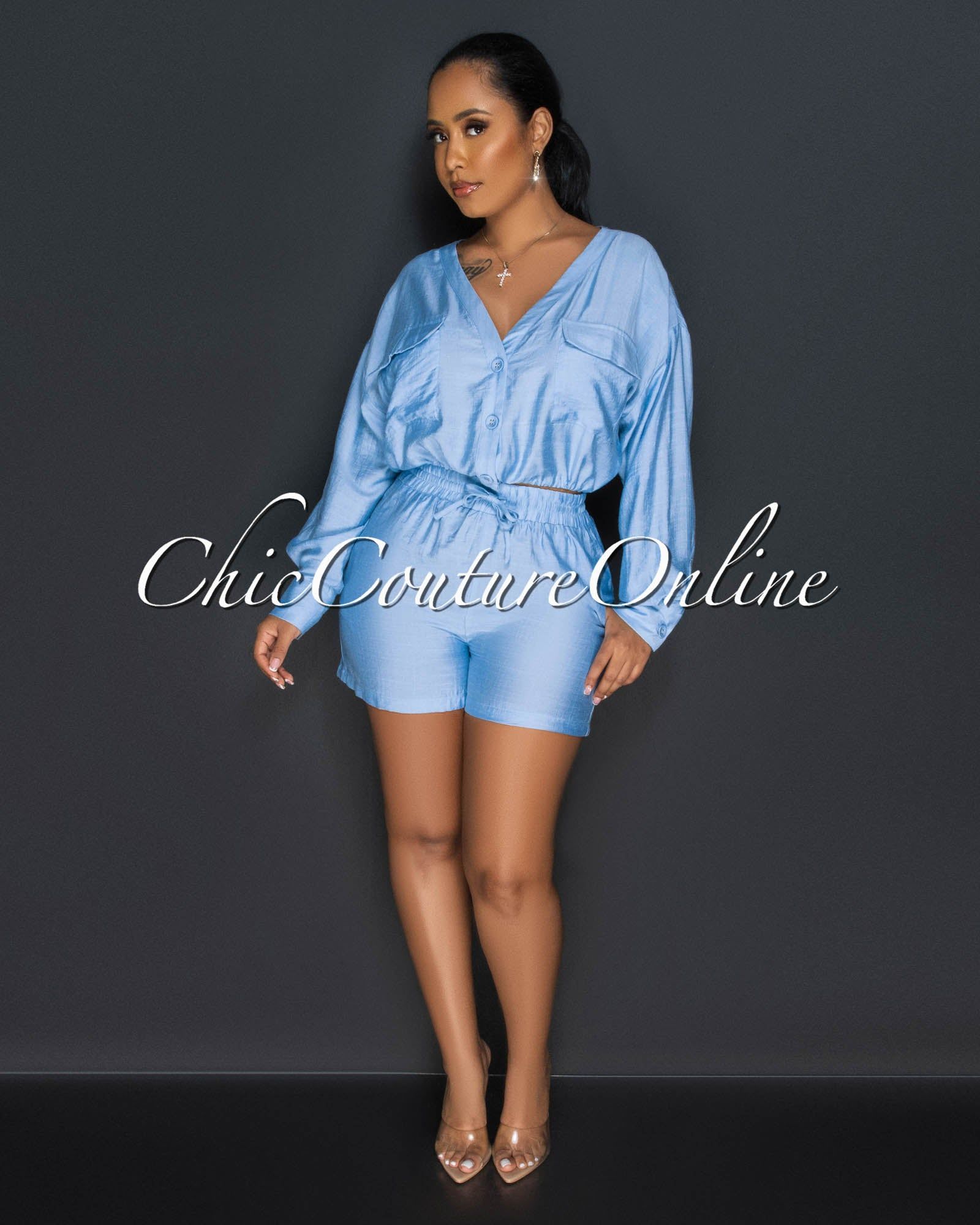 *Amerson Baby Blue Crop Top & Shorts Set sold by Chic Couture product image thumbnail 2