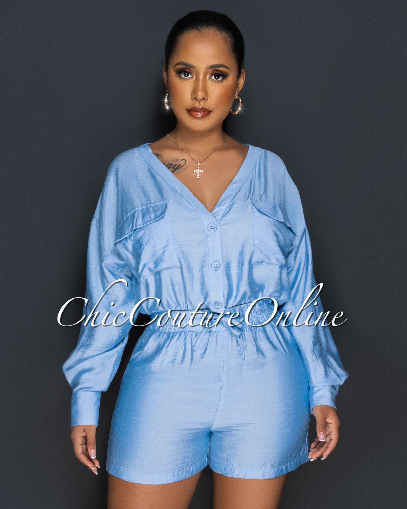 *Amerson Baby Blue Crop Top & Shorts Set sold by Chic Couture product image thumbnail 4