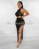*Julie Black Crop Top & Crochet Cover-Up Maxi Skirt Shimmer Set sold by Chic Couture