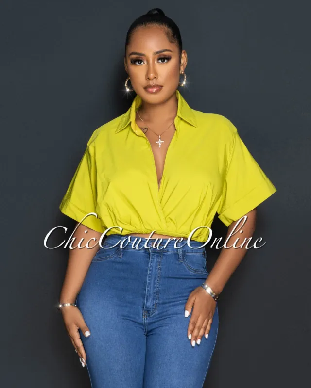Patricia Lime Collared Crop Top sold by Chic Couture