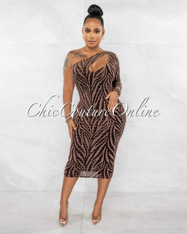 Maxfield Black Rose Gold Sheer Shimmer Bust Cut-Out Midi Dress sold by chic