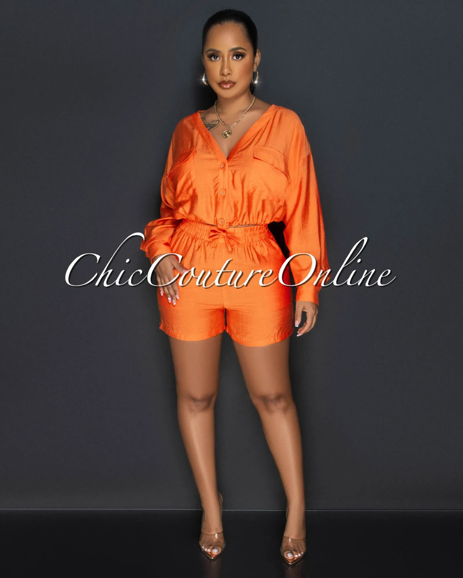 *Amerson Orange Crop Top & Shorts Set sold by Chic Couture product image thumbnail 2