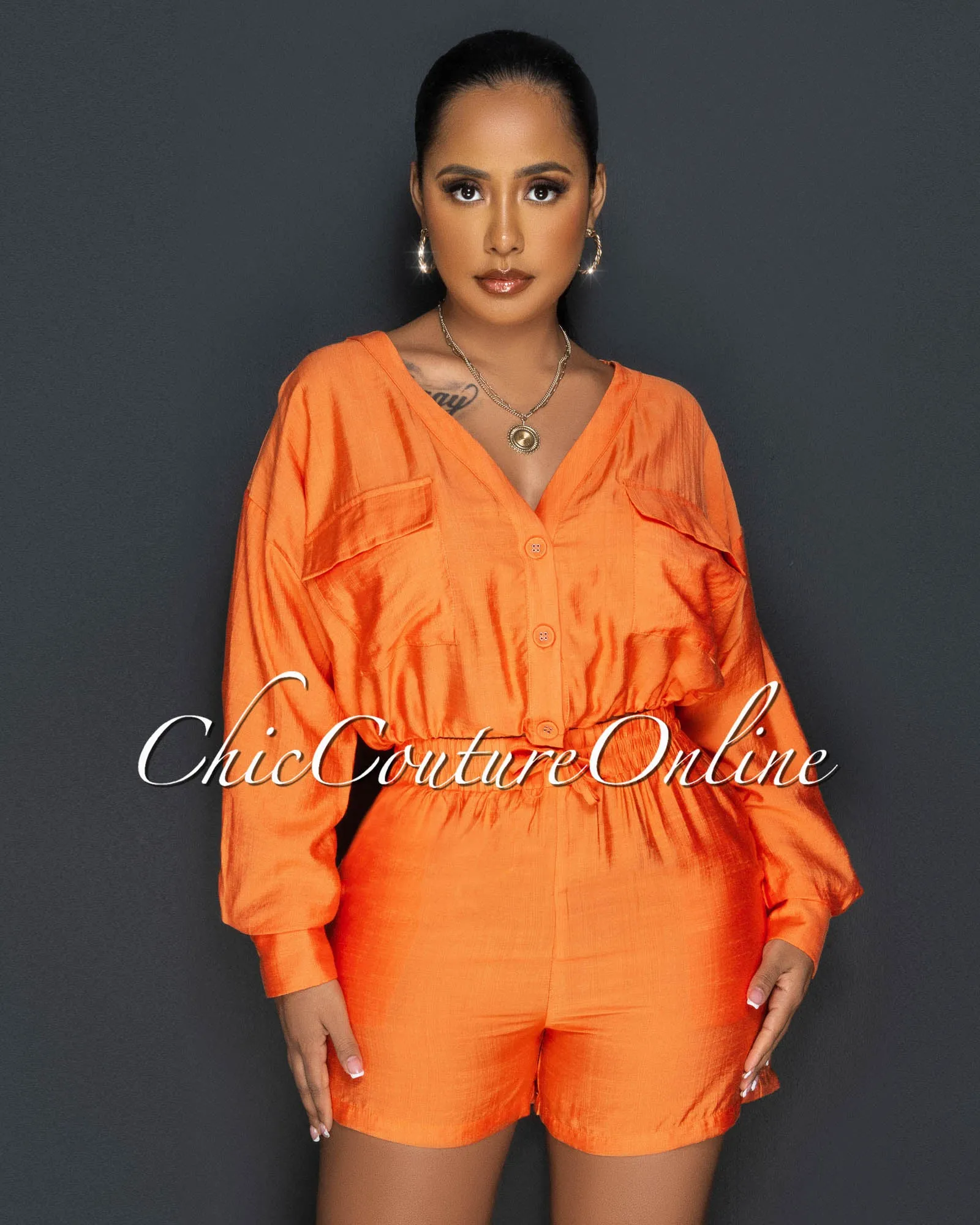 *Amerson Orange Crop Top & Shorts Set sold by Chic Couture product image thumbnail 4