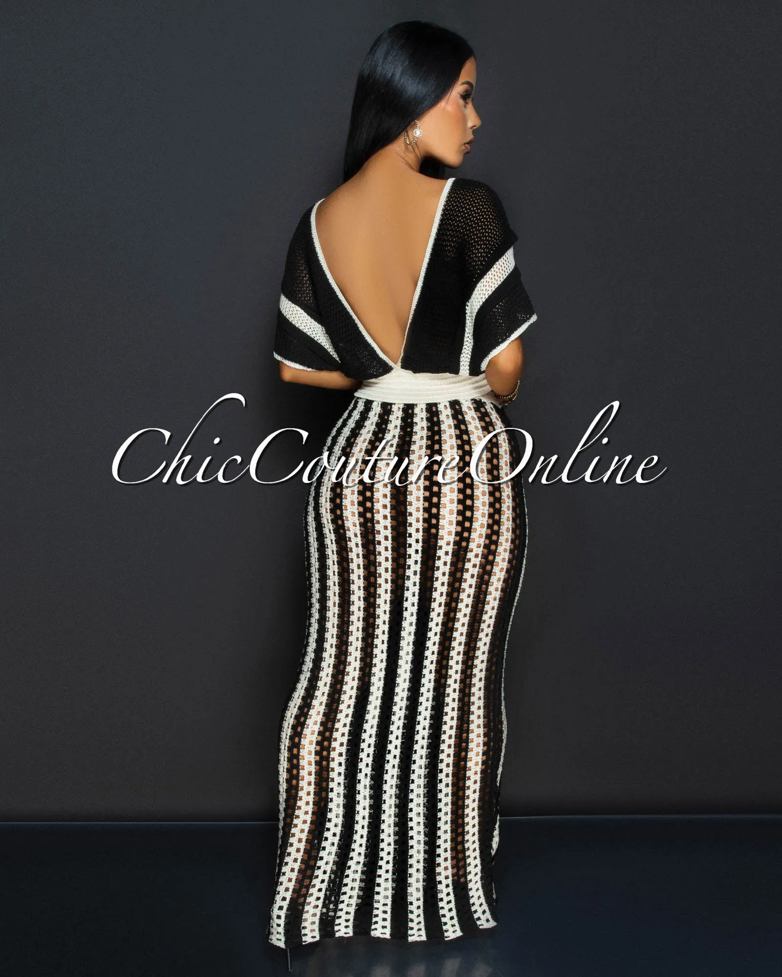 Abani Black Nude Crop Top & Maxi Skirt Crochet Set sold by Chic Couture product image thumbnail 3