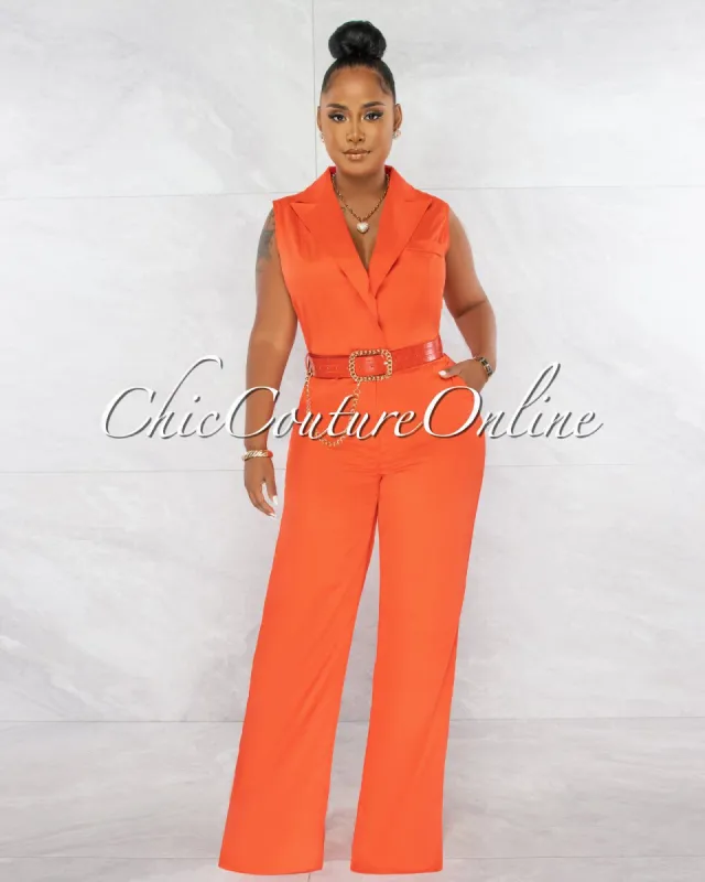 *Jared Orange Croc Gold Link Belt Luxe Jumpsuit sold by Chic Couture