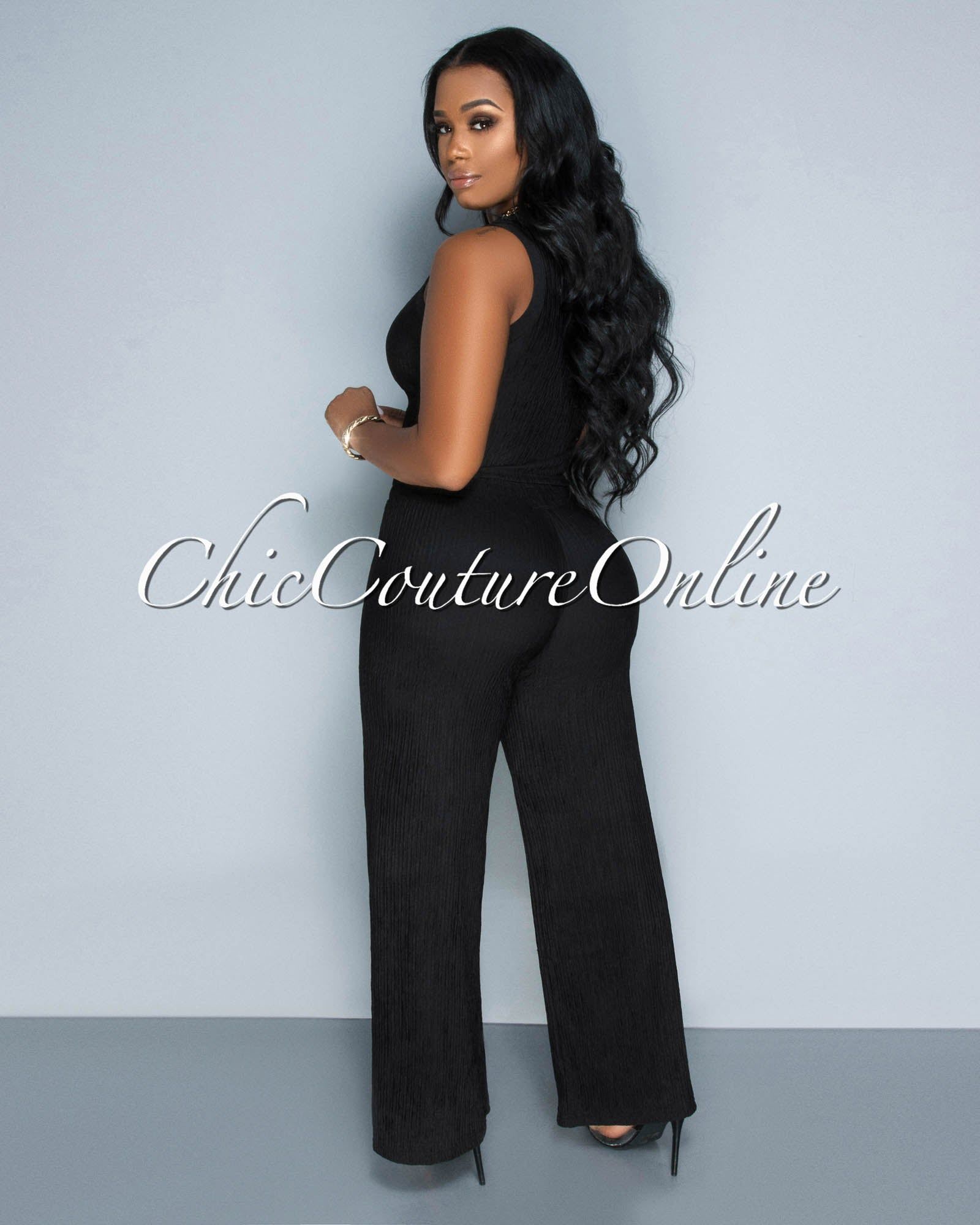 Katye Black Front Crop Top & Wide Pants Textured Set sold by Chic Couture product image thumbnail 3