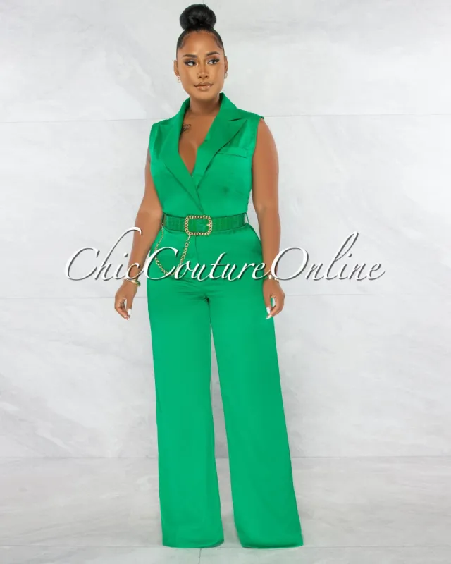 *Jared Green Croc Gold Link Belt Luxe Jumpsuit sold by Chic Couture