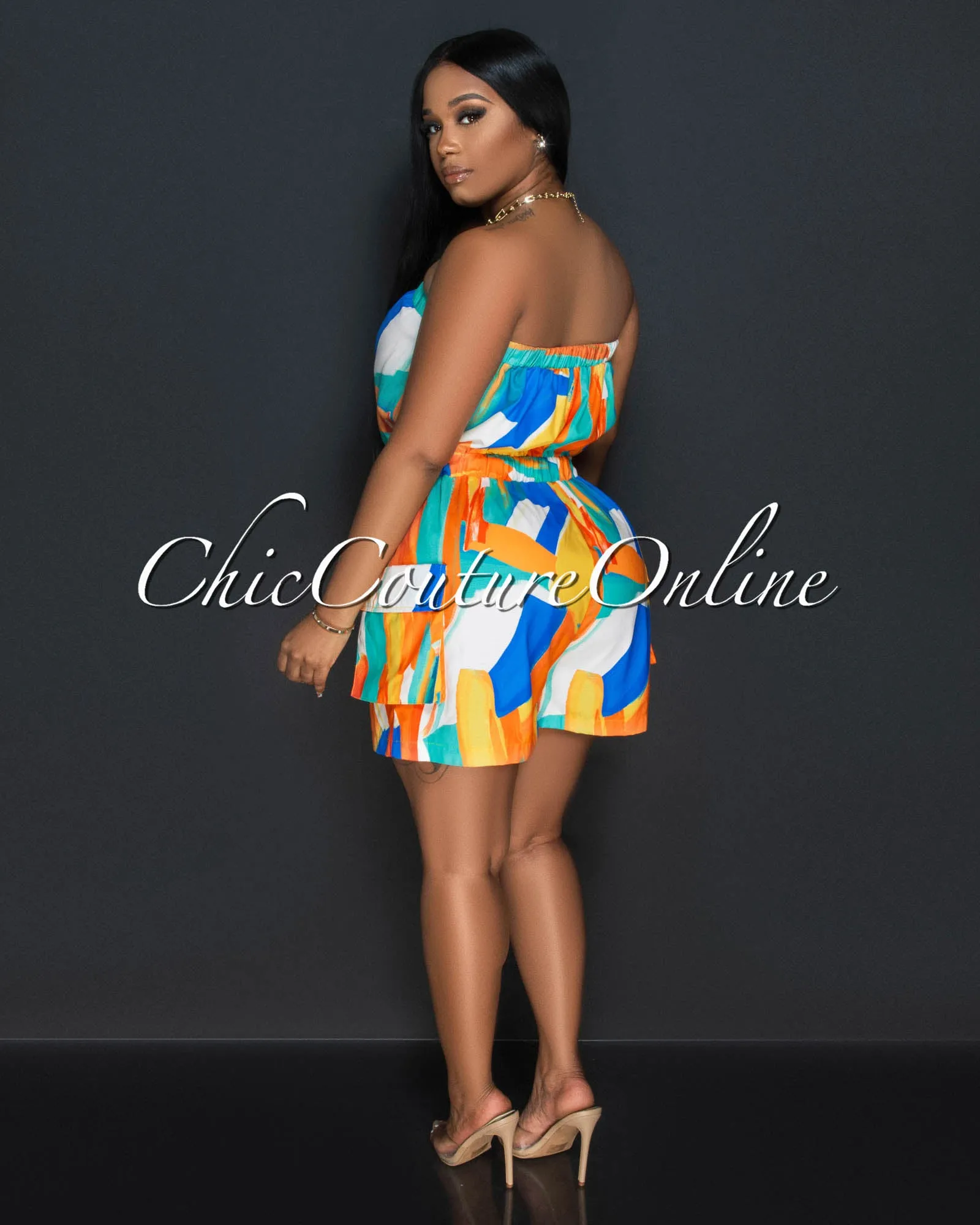*Blanka Cream Multi-Color Print Cargo Strapless Romper sold by Chic Couture product image thumbnail 3