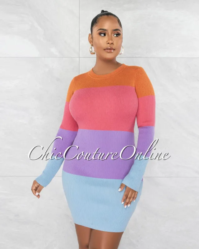 *Temela Pink Baby Blue Color Block Ribbed Dress sold by chic