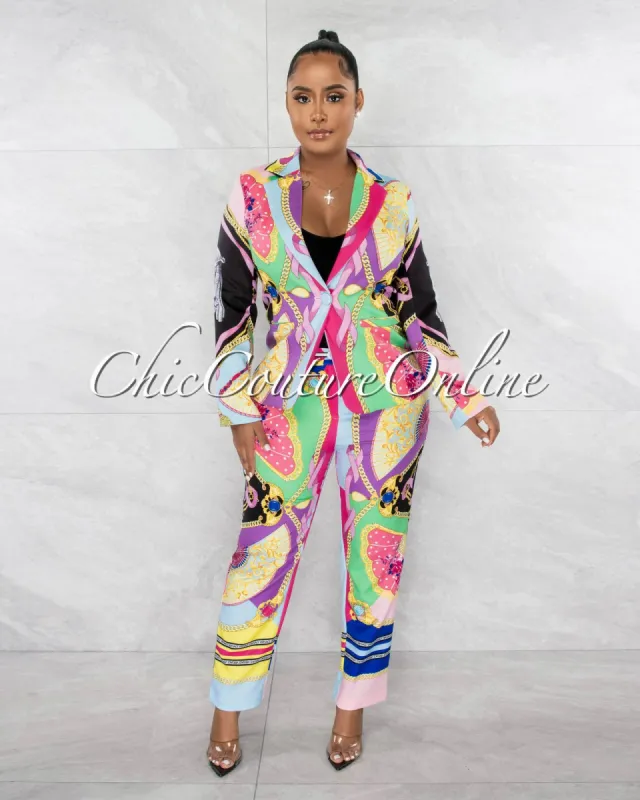 *Houery Multi-Color Print Blazer & Wide Pants Suit Set sold by Chic Couture