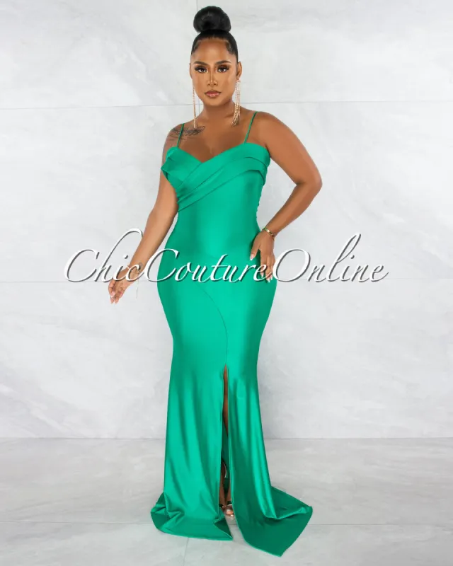*Klaus Kelly Green Off-The Shoulders Side Slit Maxi Dress sold by Chic Couture