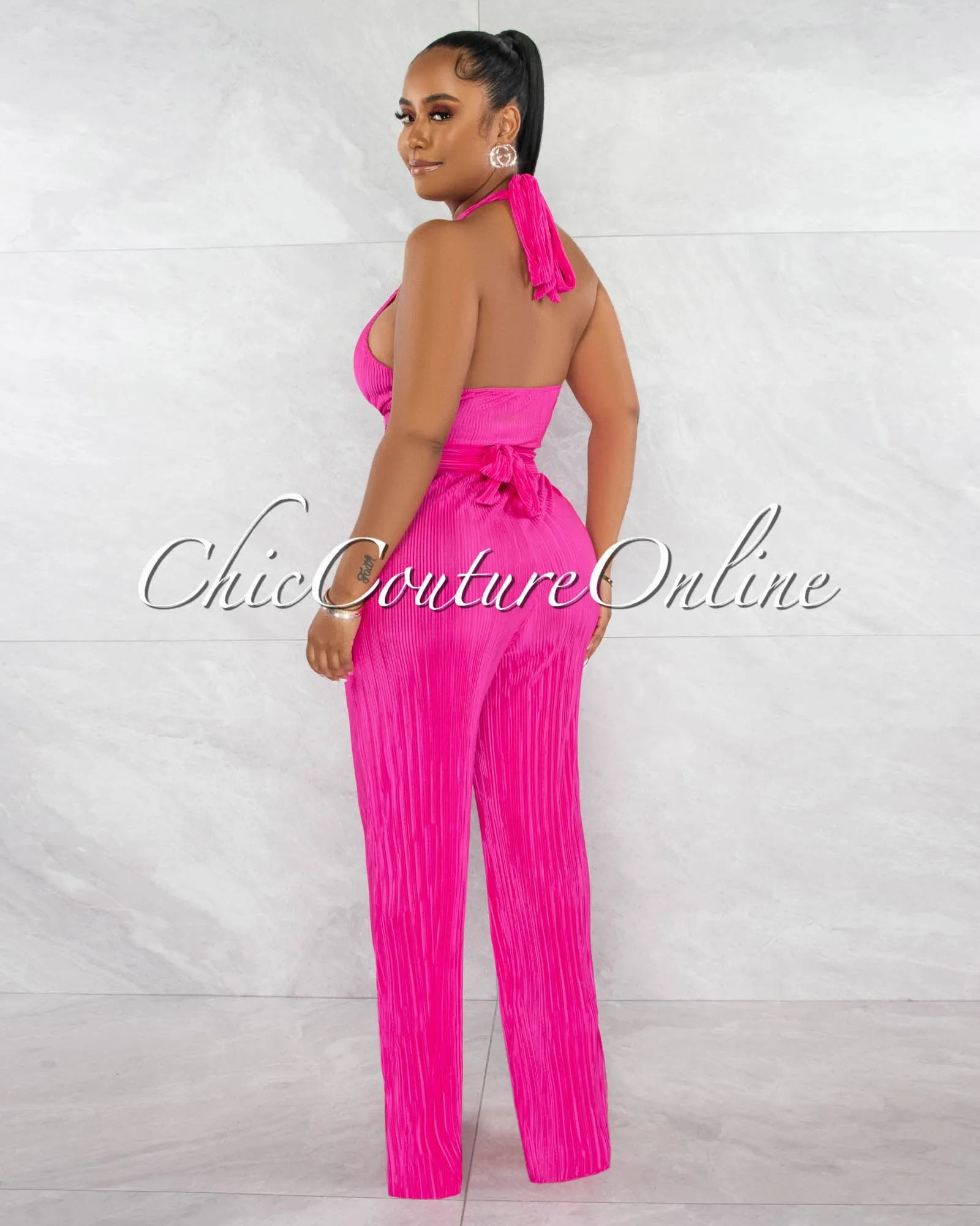 *Drexel Fuchsia Ribbed Crop Top & Wide Pants Set sold by Chic Couture product image thumbnail 3