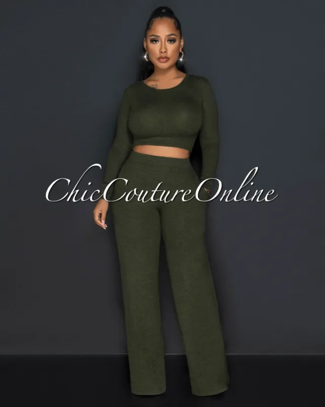 Anisa Olive Green Crop Top & Wide Leg Pants Set sold by Chic Couture