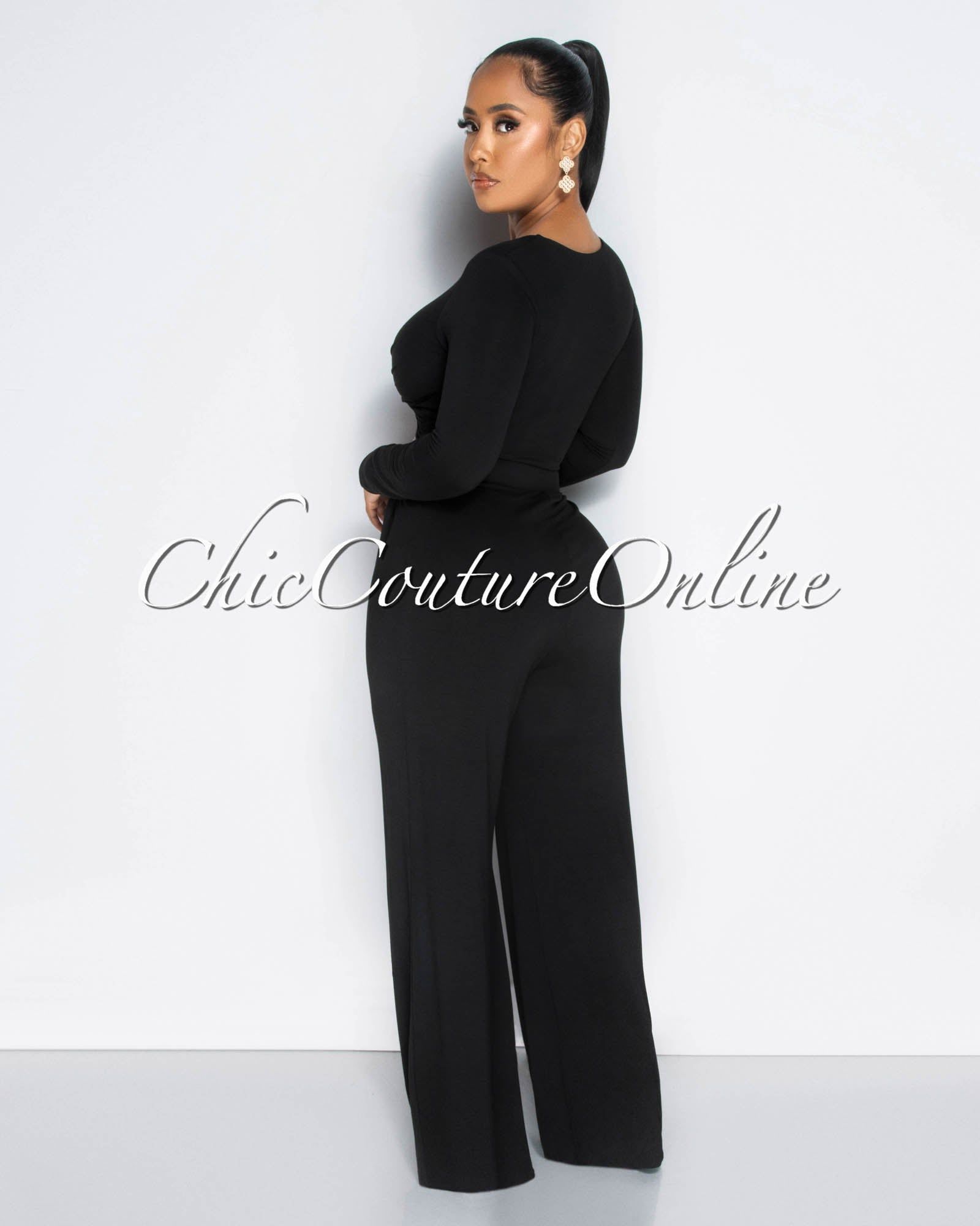 Marquise Black Crop Top & Wide Leg Pants Set sold by Chic Couture product image thumbnail 4