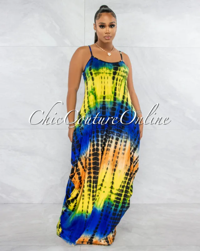 Karella Blue Lime Tie-Dye Print Maxi Dress sold by Chic Couture
