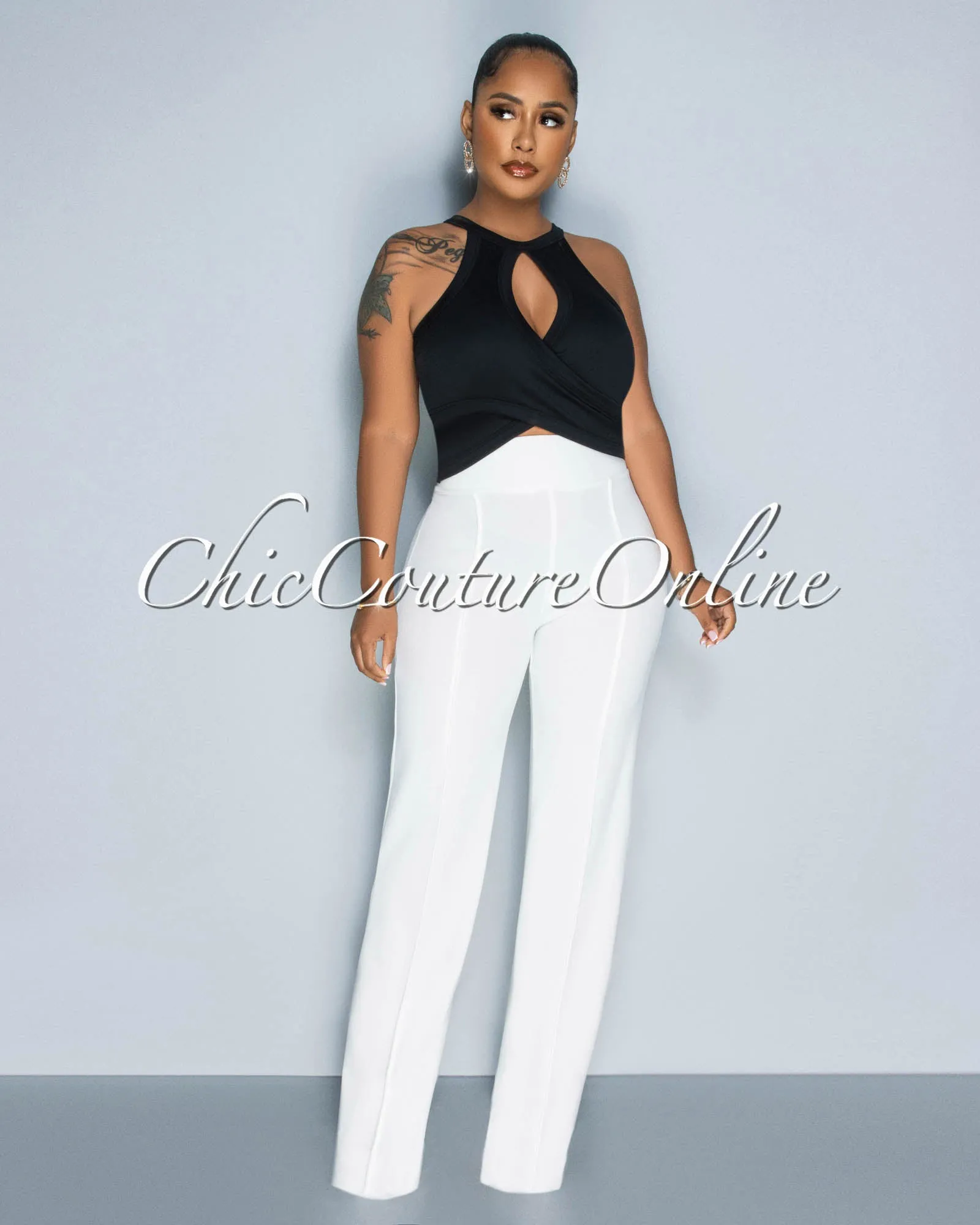 *Marcie Off-White High Waist Straight Legs Pants sold by Chic Couture product image thumbnail 4