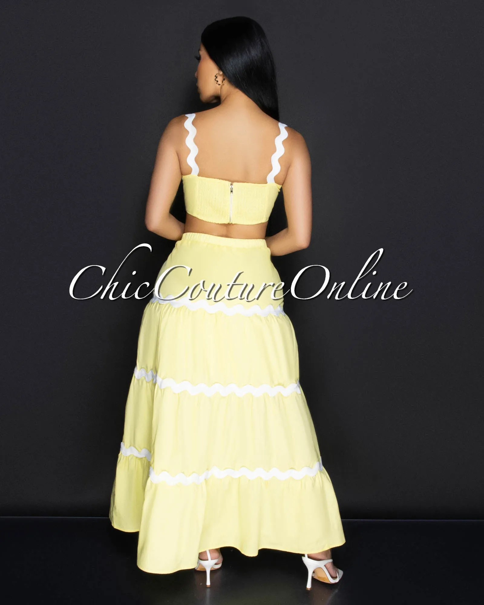 Zola Yellow White Trimming Two Piece Set sold by Chic Couture product image thumbnail 4