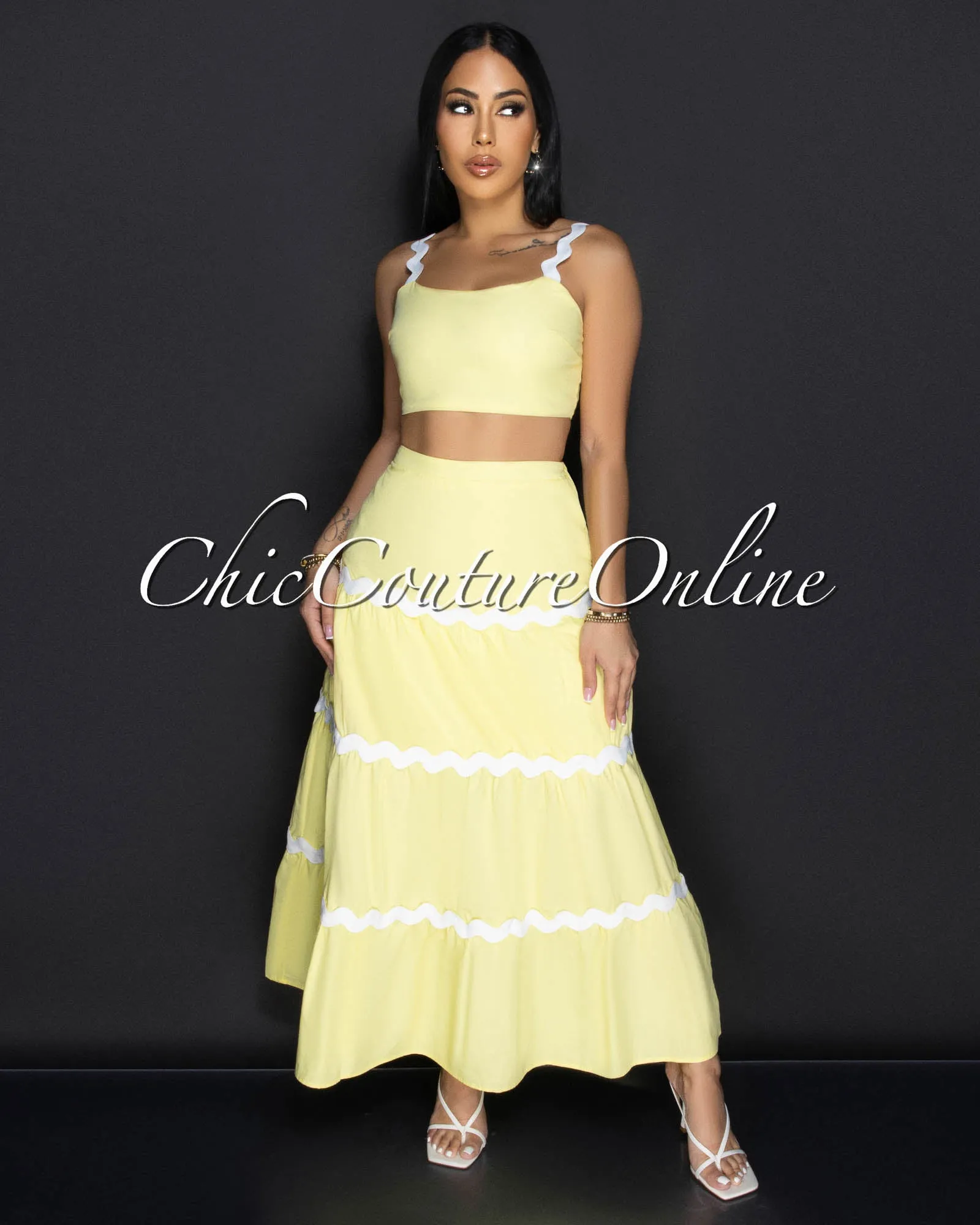 Zola Yellow White Trimming Two Piece Set sold by Chic Couture product image thumbnail 2