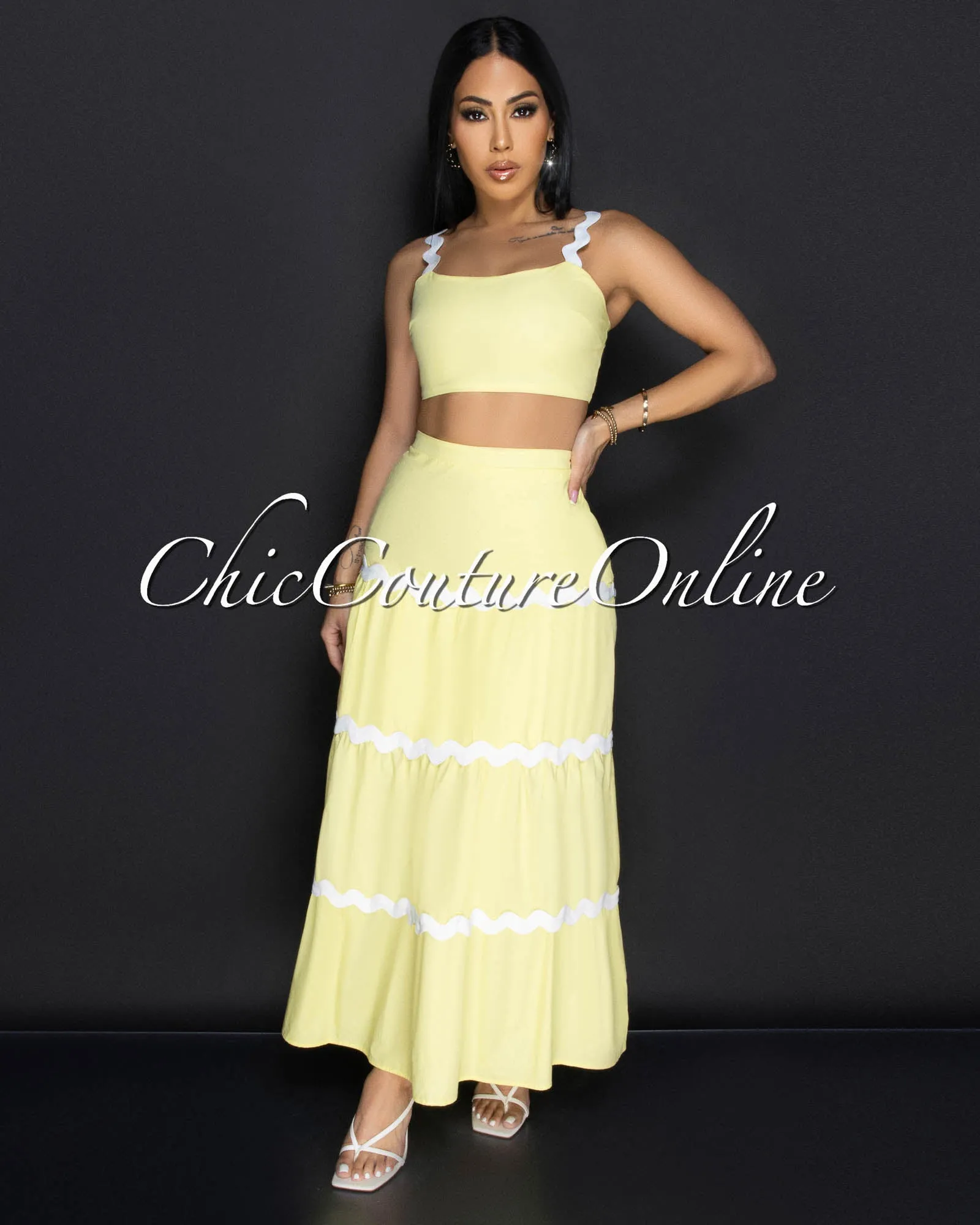 Zola Yellow White Trimming Two Piece Set sold by Chic Couture product image thumbnail 3