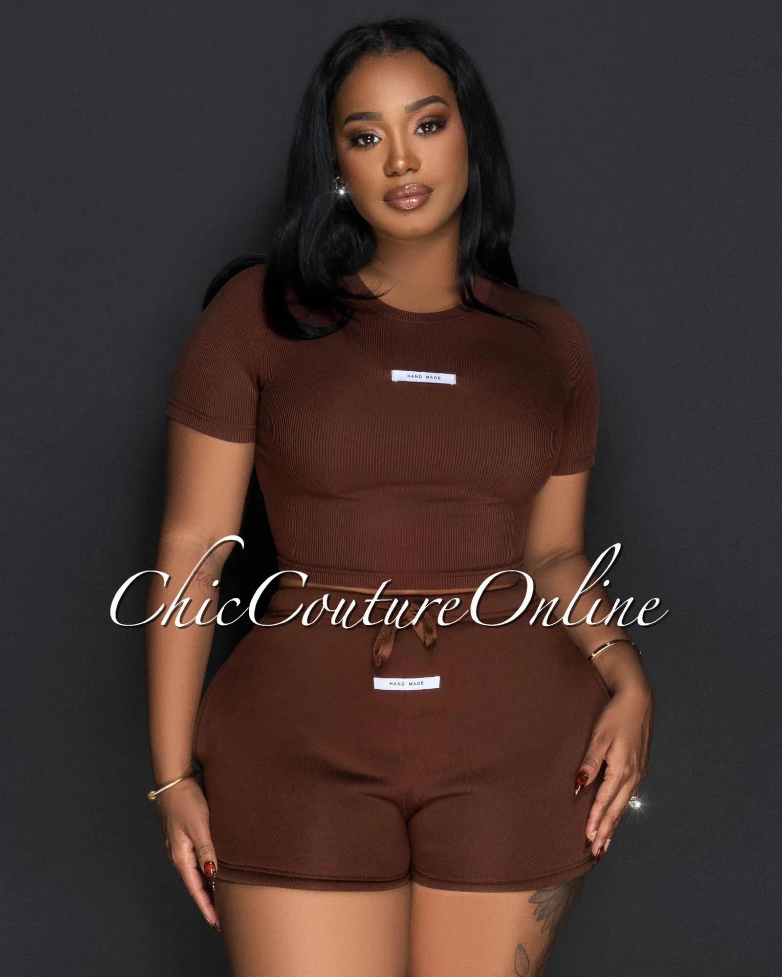 Monola Brown Ribbed Crop Top & Shorts Set sold by Chic Couture product image thumbnail 3