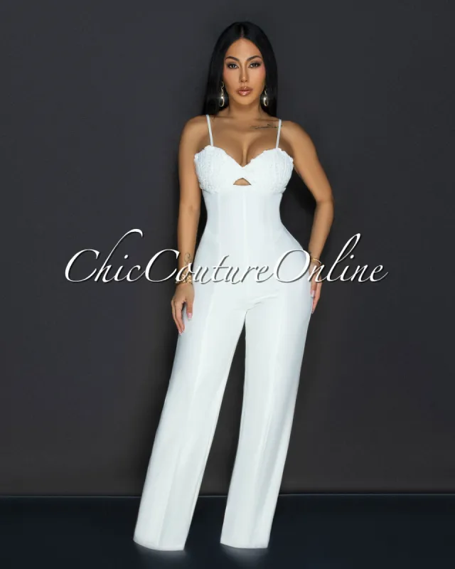Roshane Off-White Straight Legs Jumpsuit sold by Chic Couture