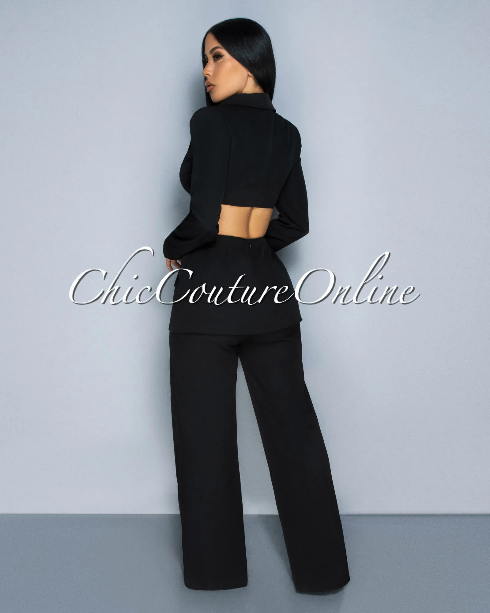 *Wendy Black Crop Blazer Top & Ruffle Pants Set sold by Chic Couture product image thumbnail 4